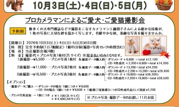 ★2026年10/3(土).4(日)5(月) ご愛犬・ご愛猫撮影会★